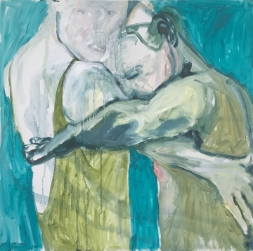 Le câlin, oil on cardboard, 50 x 50 cm, 2019